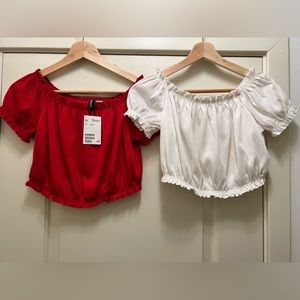 Set of 2 H&M Off-Shoulder Crop Peasant Blouses - S